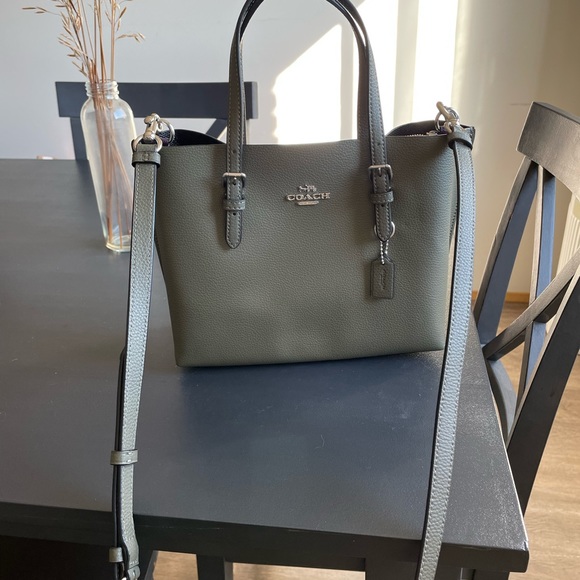 Coach Mollie tote. New w/o tags. Army green with deep purple inside. - Picture 2 of 10